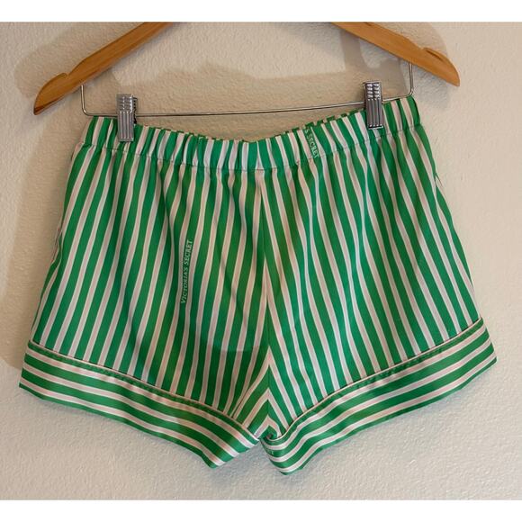 VICTORIA’S SECRET Pajama Lounge Shorts | Green White Stripe Satin Soft | SMALL - Picture 2 of 5